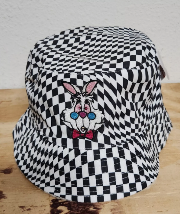 Disney Parks Alice In Wonderland Rabbit Checkered Bucket Adult Hat NEW. - Image 2